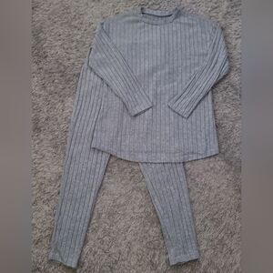 Ribbed Knit Loungewear Set in Light Gray